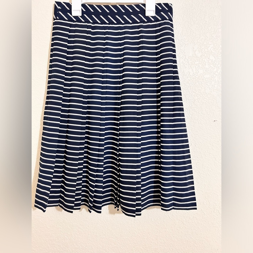 J. Crew Blue and Silver Pleated Midi Skirt